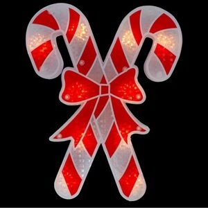 Northlight 12” Lighted Holographic Window Silhouette Candy Cane Red & White NIB